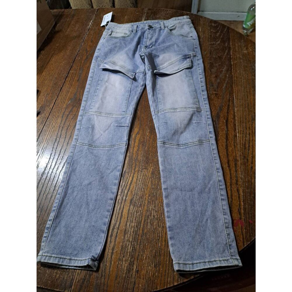 New 30" Longbida Light Wash Skinny Denim Blue Jeans with Pockets 39x29 NWT